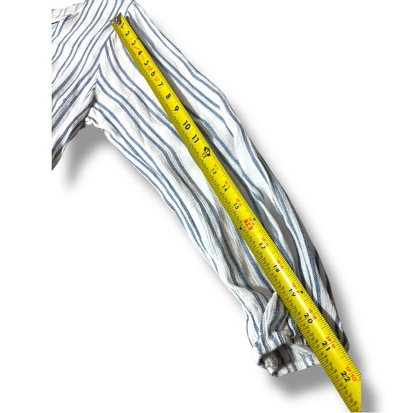 Charlotte Russe Navy and White Striped Wrap Criss Cross Front Detail Blouse - Picture 9 of 14